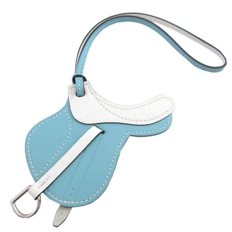 Hermes Paddock Cell Vorsoft Blue Atoll White Bag Charm Key Holder 1355