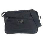 Prada Tessuto Black Silver Nylon Shoulder Bag