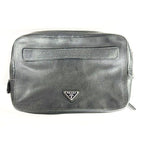 Prada Clutch Second Triangle Logo Saffiano Leather Black Aa