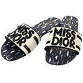 Dior Christian Dway Miss Slide Sandals Navy White 37