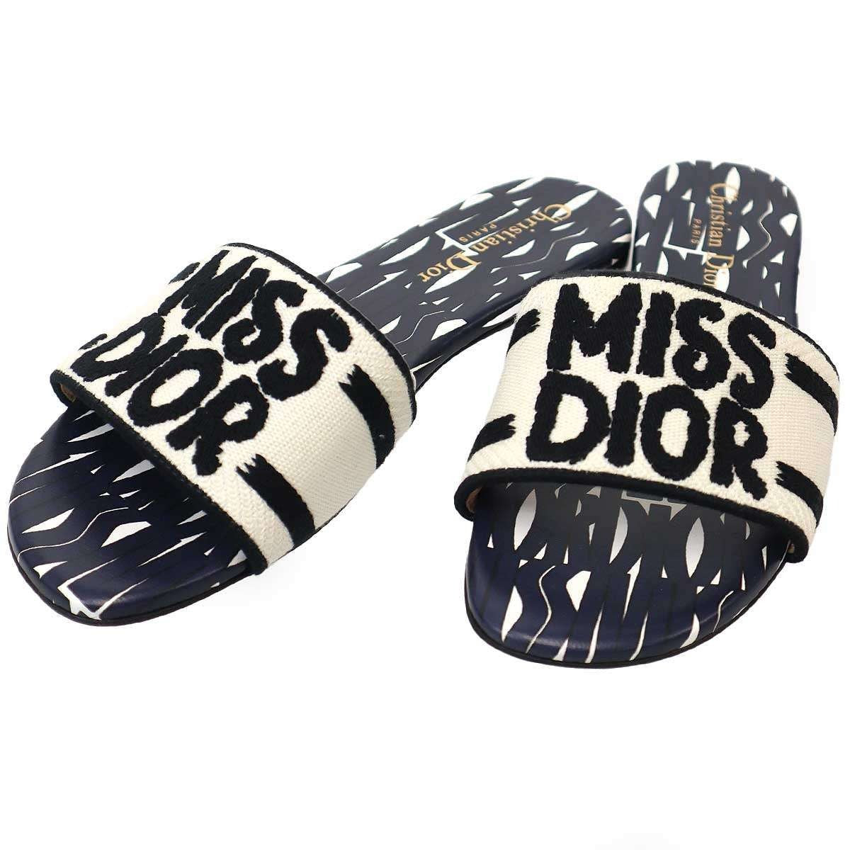 Dior Christian Dway Miss Slide Sandals Navy White 37