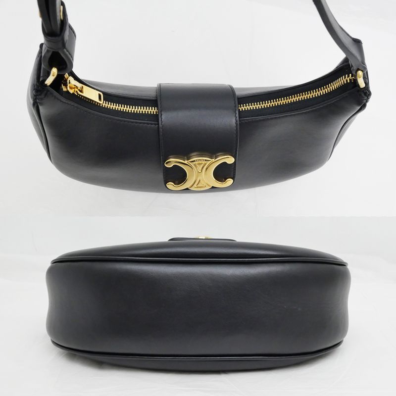 Celine Ava Medium Triomphe Shoulder Bag Black Gold Hardware — view 5