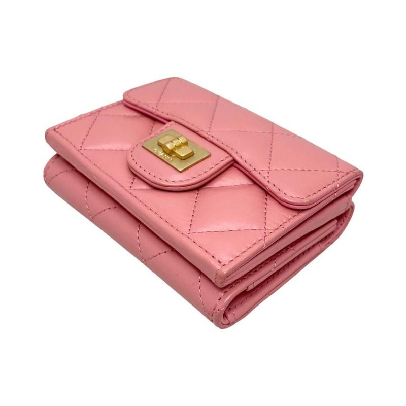 Chanel Trifold Wallet Small Flap Quilted Calfskin Pink — view 4