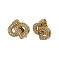 Christian Dior CD Logo Rhinestone Earrings Gold GP Vintage