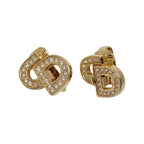 Christian Dior CD Logo Rhinestone Earrings Gold GP Vintage