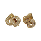 Christian Dior CD Logo Rhinestone Earrings Gold GP Vintage — view 2