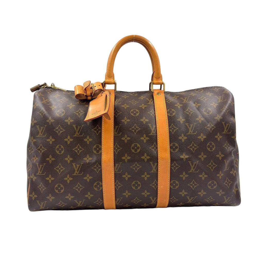 Louis Vuitton Keepall 50 Monogram Leather Brown Boston Bag Gold