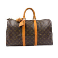 Louis Vuitton Keepall 50 Monogram Leather Brown Boston Bag Gold