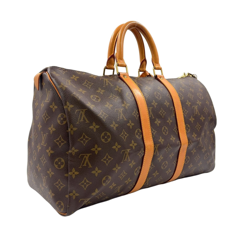 Louis Vuitton Keepall 50 Monogram Leather Brown Boston Bag Gold — view 2