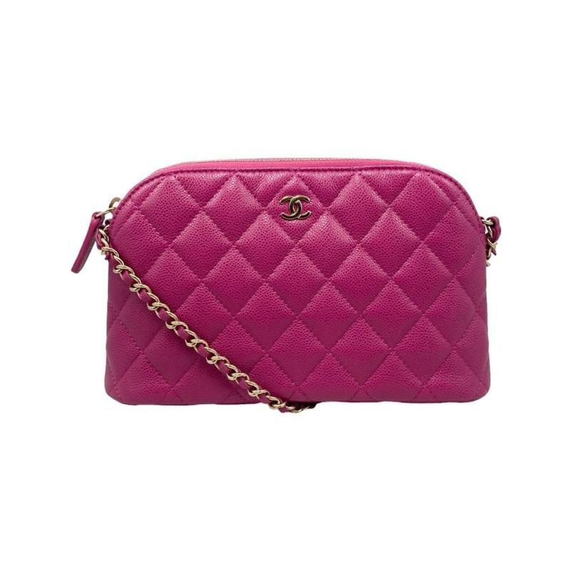 Chanel Shoulder Bag Classic Chain Clutch Quilted Caviar Leather Pink