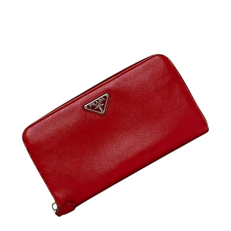 Prada Round Zipper Long Wallet Red 1 M0506 Saffiano