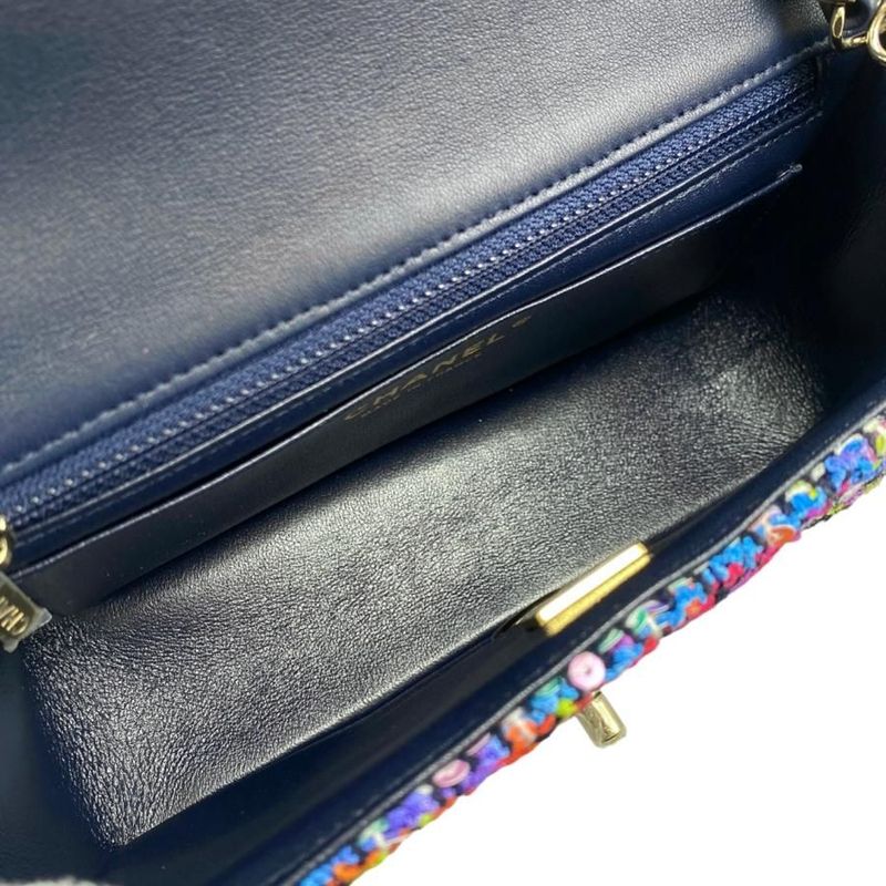 Chanel Shoulder Bag Mini Classic Chain Flap Quilted Tweed Sequins Coco — view 7