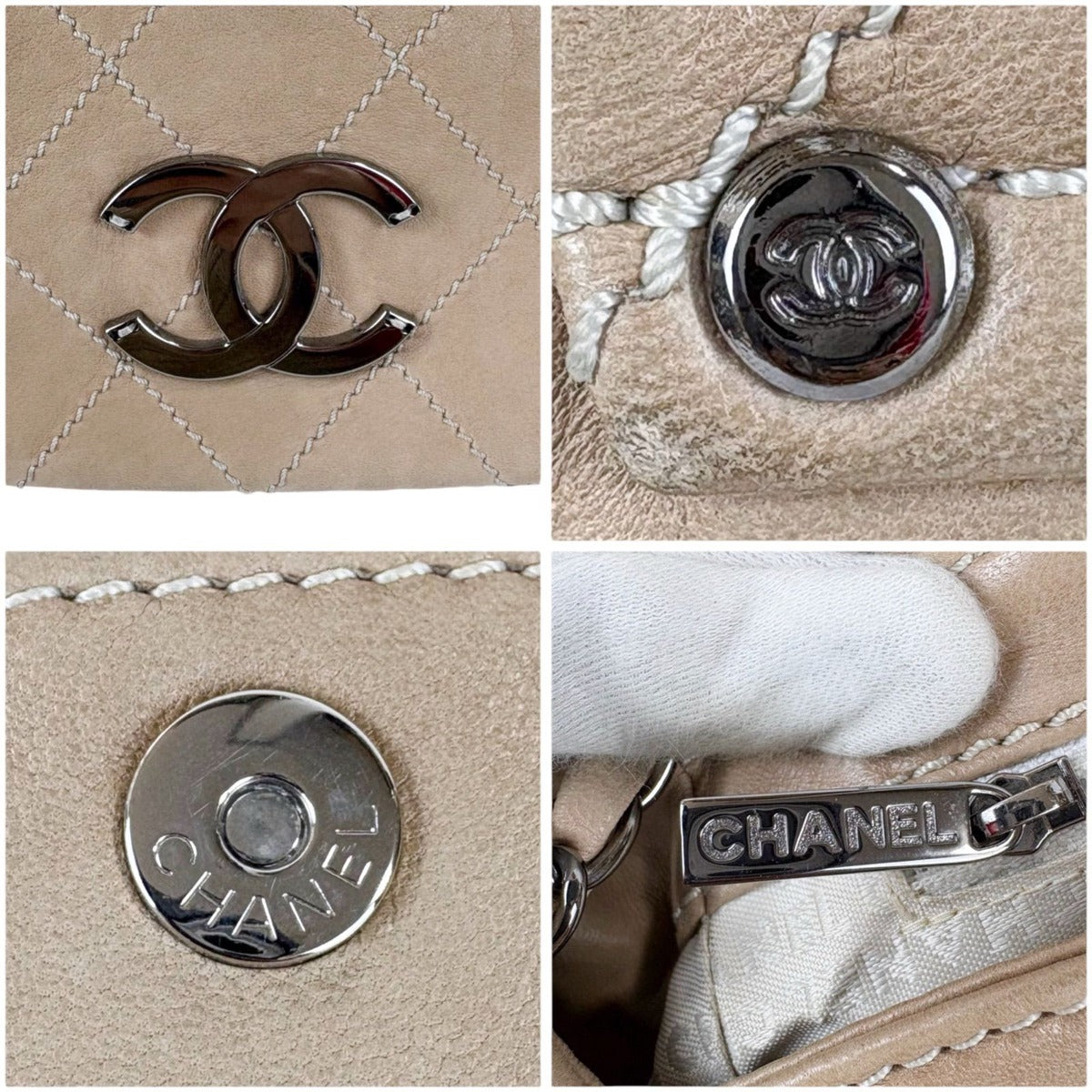 Chanel CC Logo Leather Chain Shoulder Bag Mini Beige Quilted — view 8