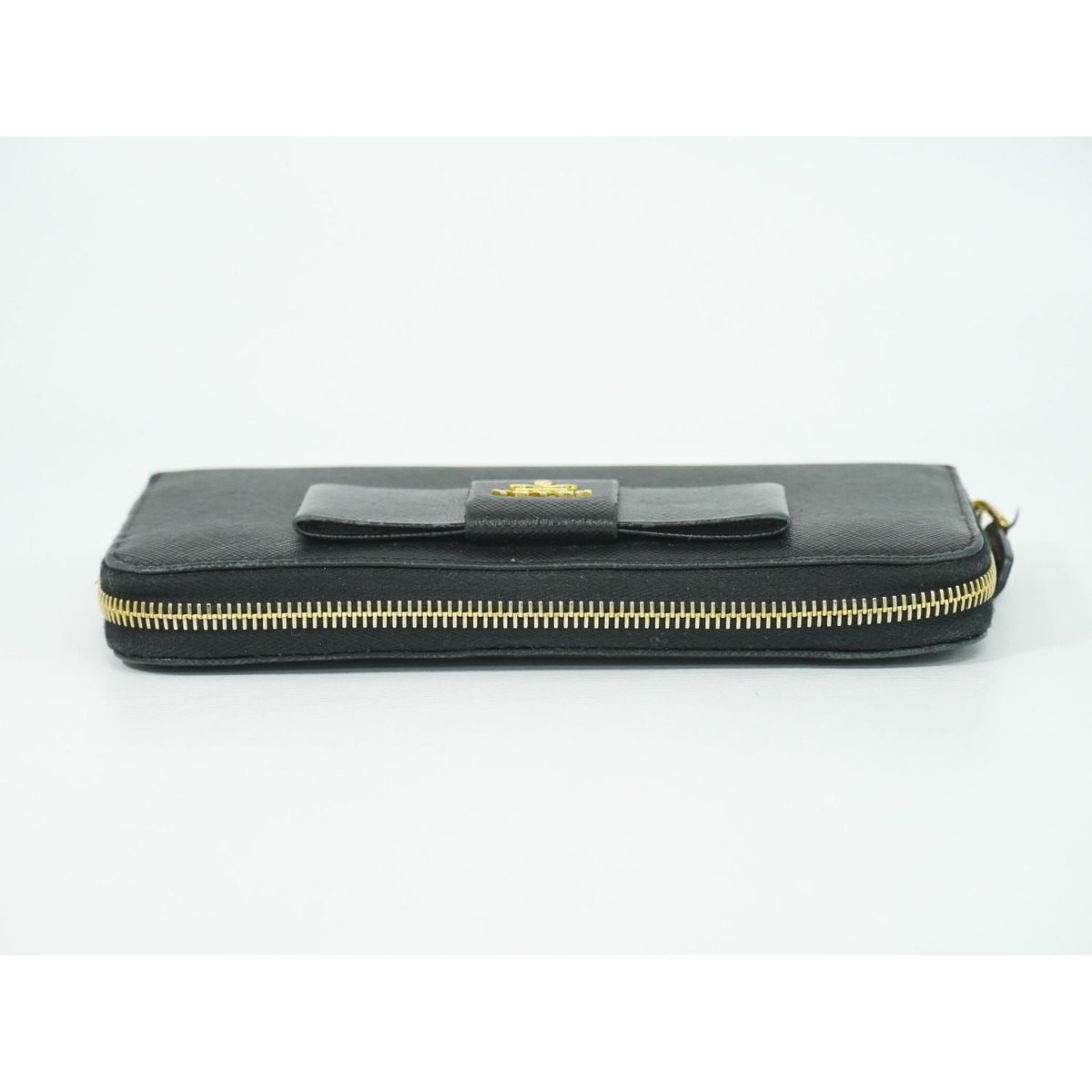 Prada Ribbon Leather Zip Around Wallet Black — view 5