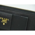 Prada Ribbon Leather Zip Around Wallet Black — view 7