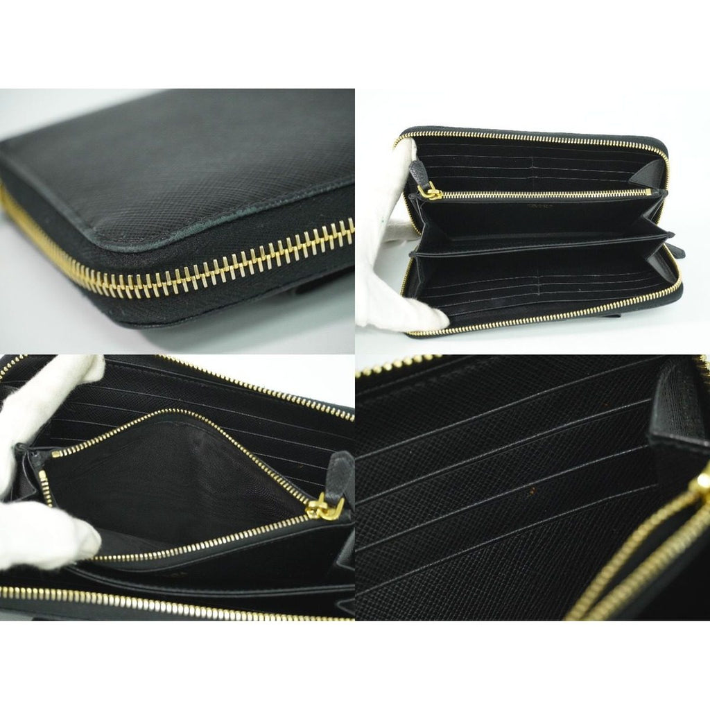 Prada Ribbon Leather Zip Around Wallet Black — view 8