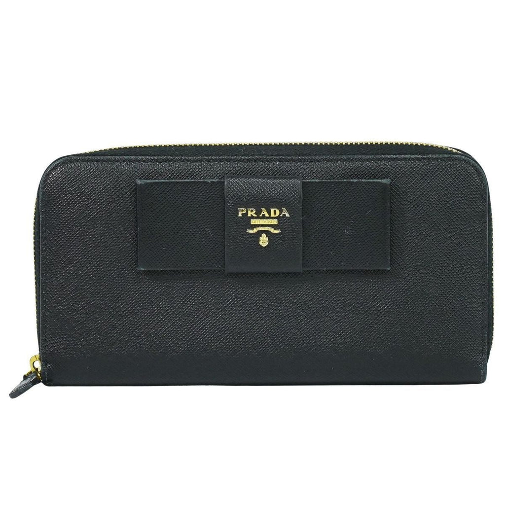 Prada Ribbon Leather Zip Around Wallet Black