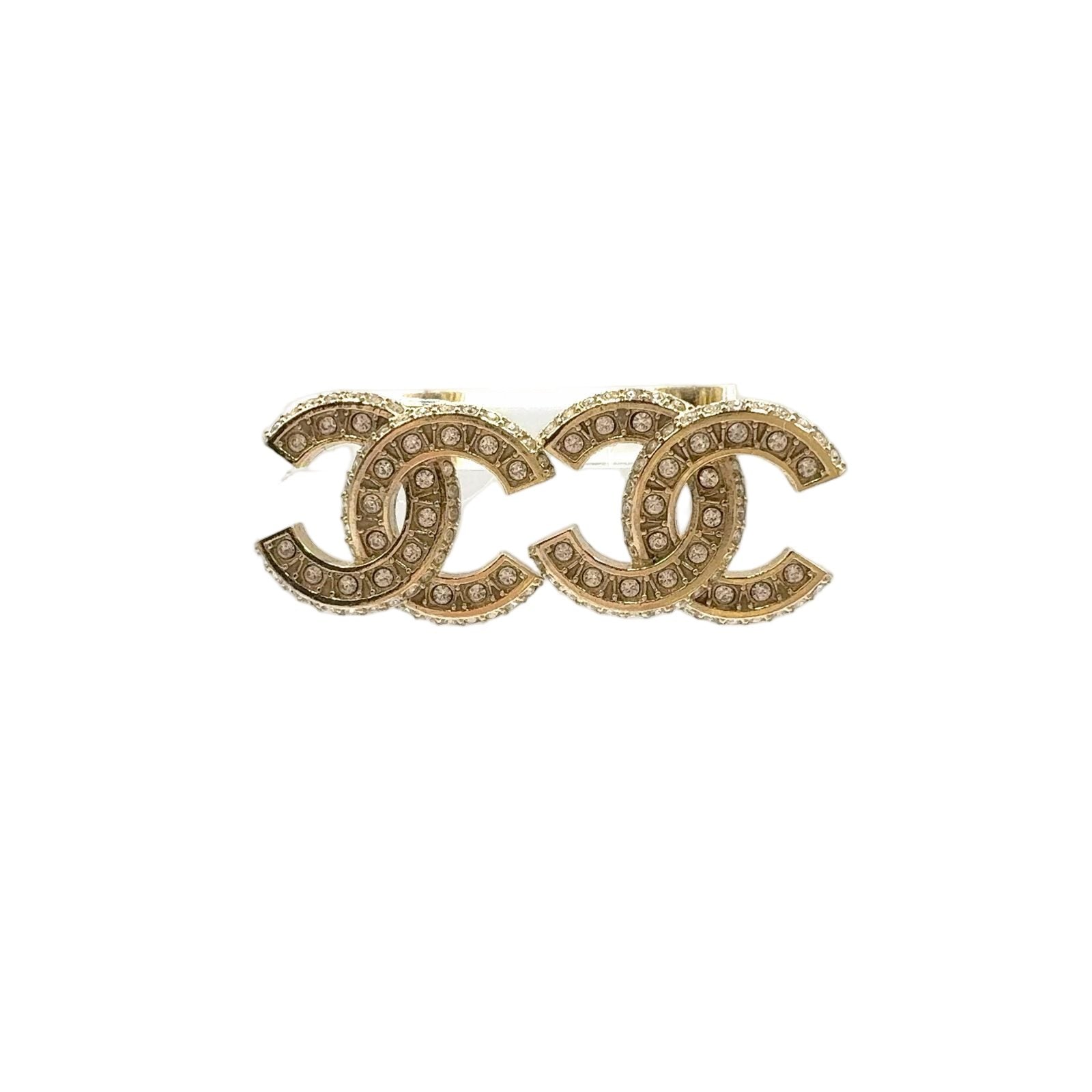 Chanel CC Logo Rhinestone Color Clear Gold Earrings
