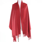 Hermes Cashmere Logo Embroidery with Fringe Large Shawl Scarf Red — view 3