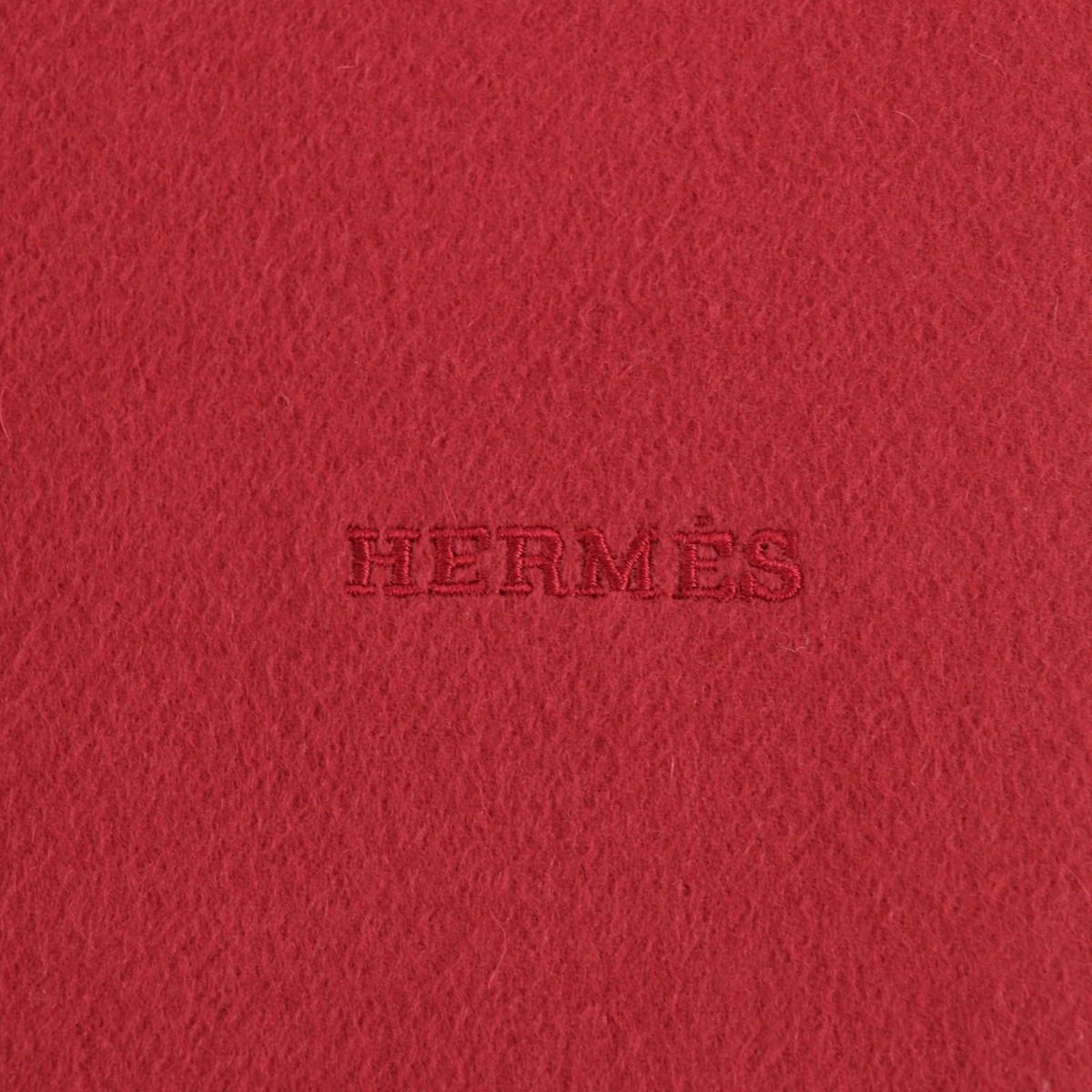 Hermes Cashmere Logo Embroidery with Fringe Large Shawl Scarf Red — view 6