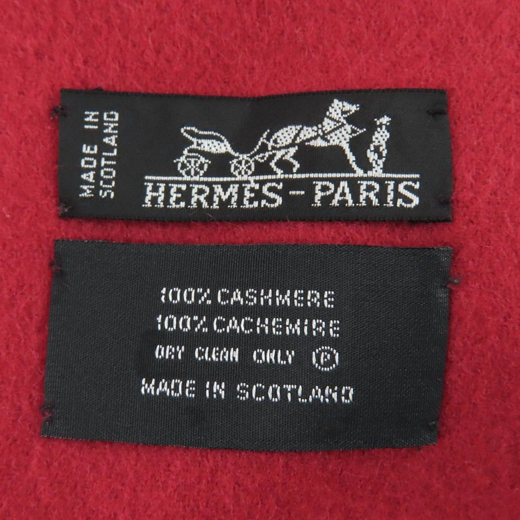 Hermes Cashmere Logo Embroidery with Fringe Large Shawl Scarf Red — view 8