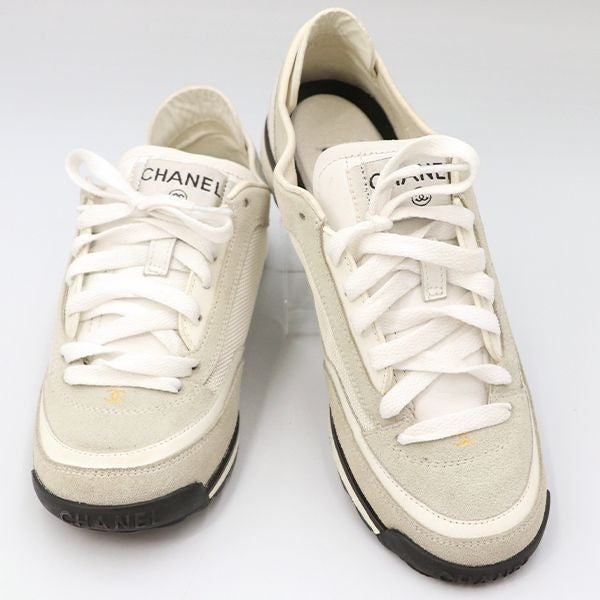 Chanel Low Cut Sneakers Leather White Gray Size 35