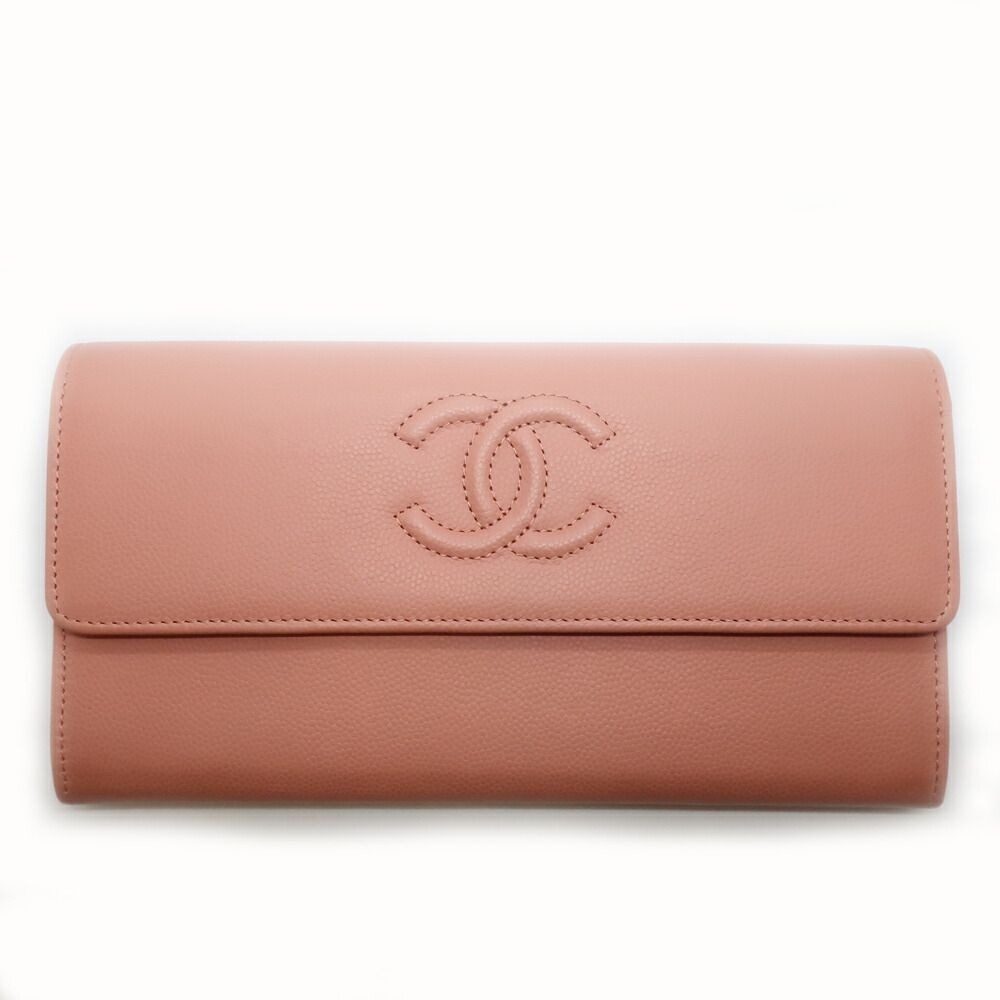 Chanel CC Logo Caviar Leather Pink Wallet