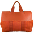 Hermes Valparaiso MM Toileche Blanc Leather Canvas Orange Handbag Silver