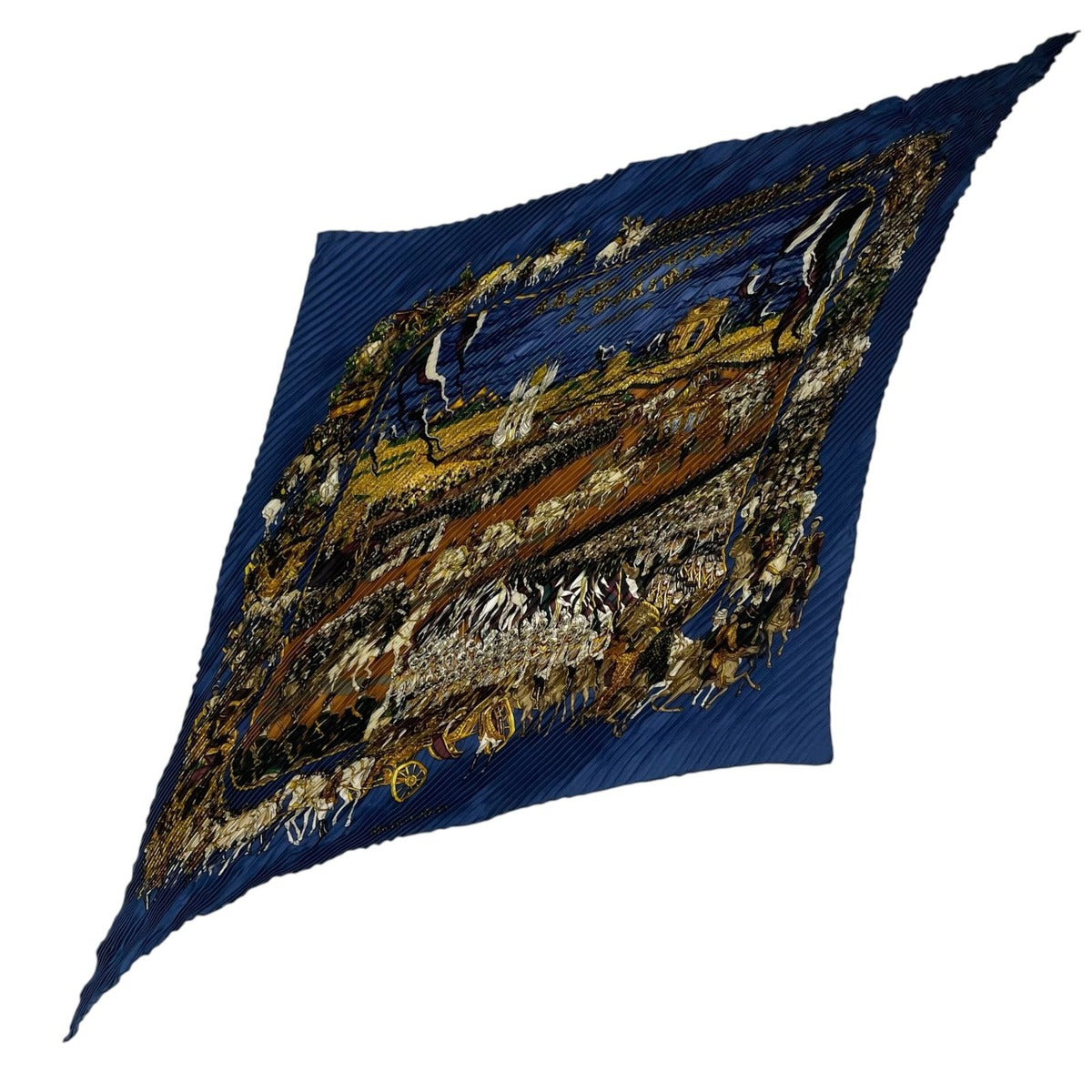 Hermes Scarf Pleated Silk Grand Cortege a Moscou Moscow March Navy