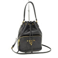 Prada Duet Drawstring Shoulder Bag Leather Black 1 Bh038