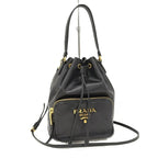Prada Duet Drawstring Shoulder Bag Leather Black 1 Bh038