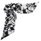 Chanel Chou Coco Mark Logo Ribbon Silk Black White Hair Tie — view 2