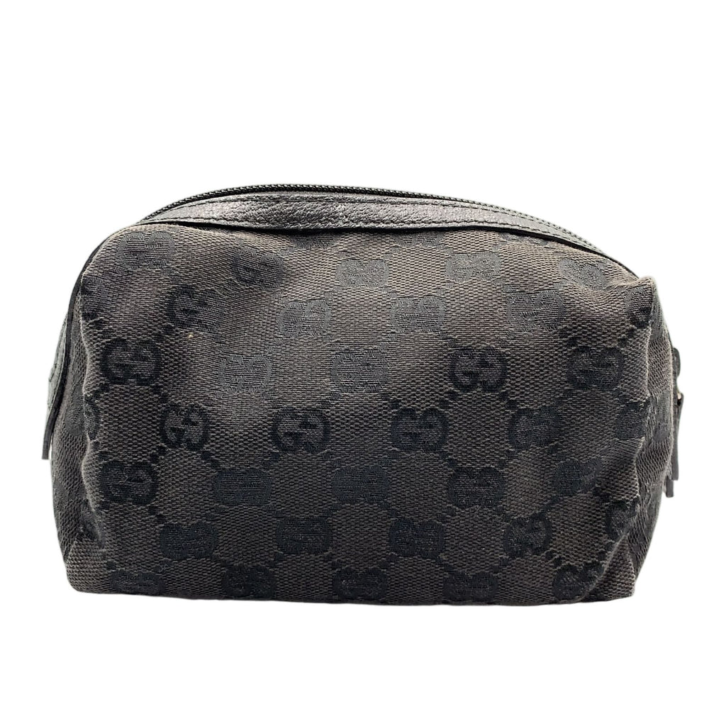 Gucci GG Pattern Leather Canvas Black Pouch Silver