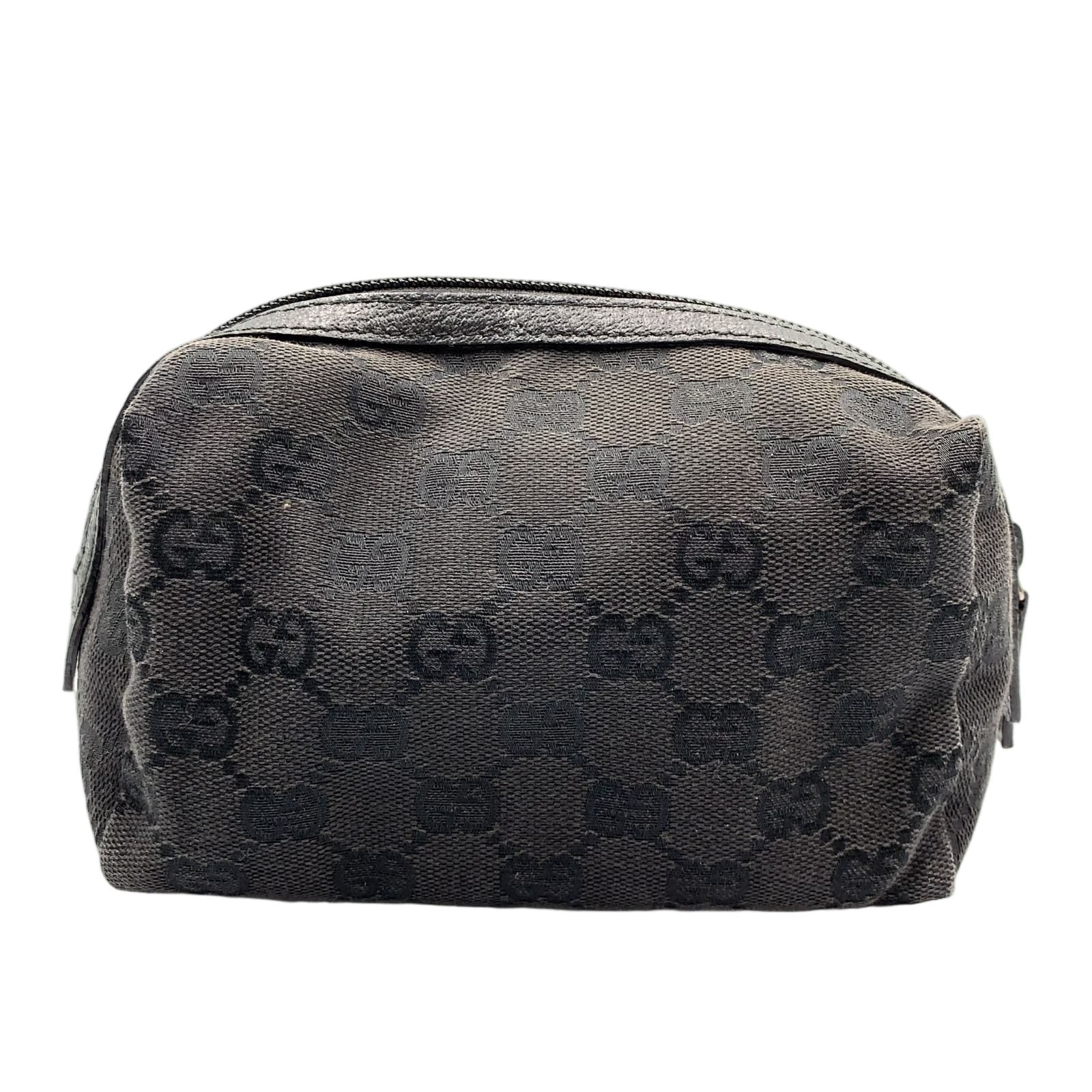 Gucci GG Pattern Leather Canvas Black Pouch Silver