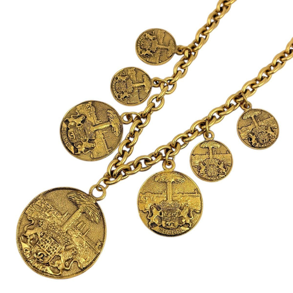 Chanel CC Logo Chain Necklace Coin Motif Gold Plated