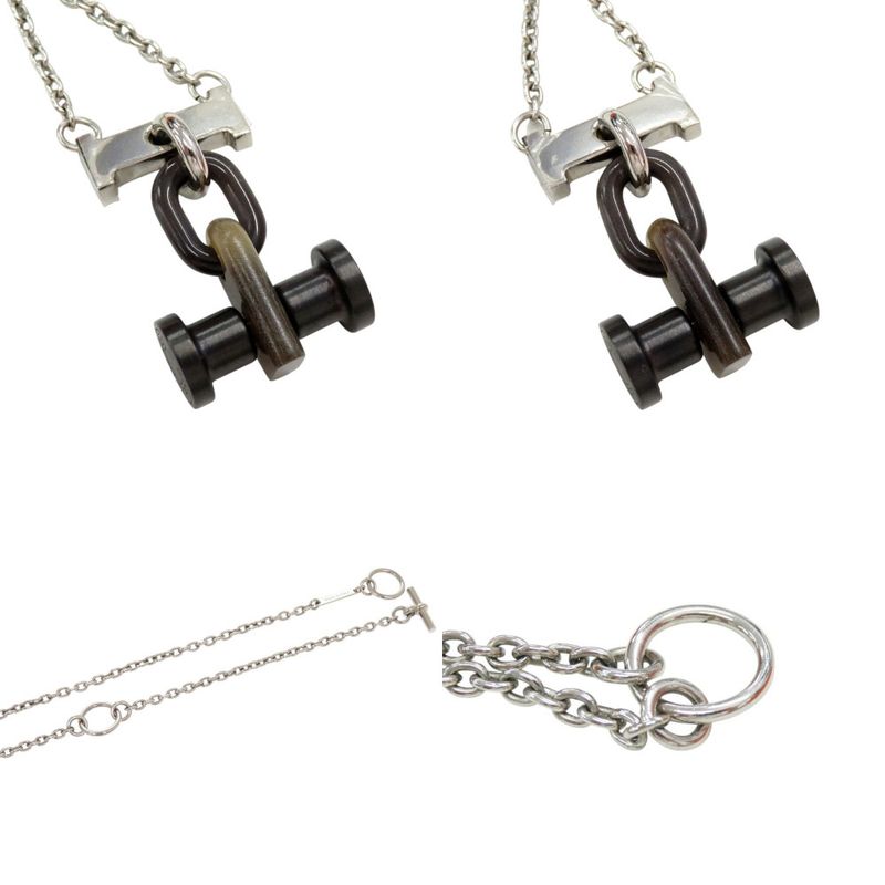 Hermes Mobil H Metal Buffalo Horn Silver Necklace Pendant 1081 — view 8
