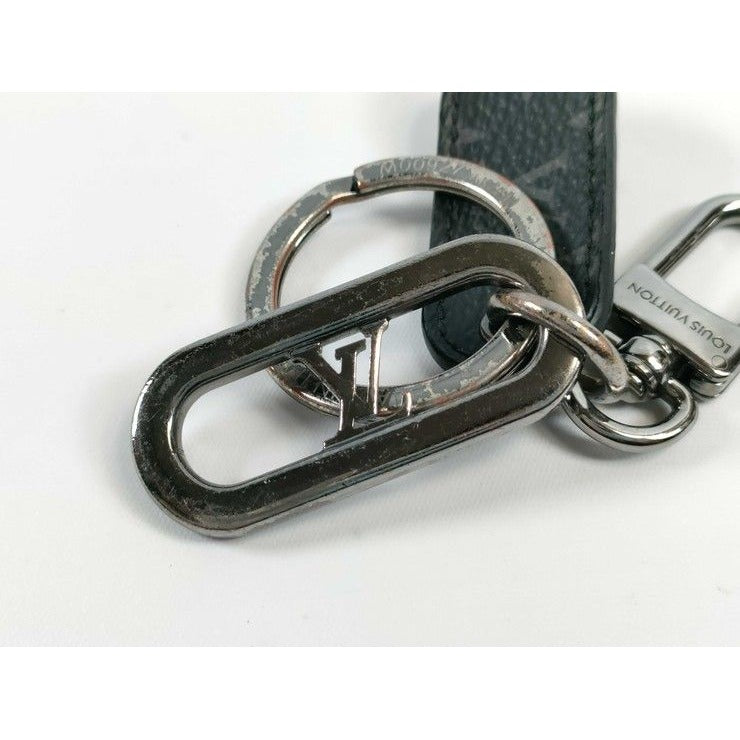 Louis Vuitton Key Holder LV Signature Chain Black Silver Monogram Ring — view 6