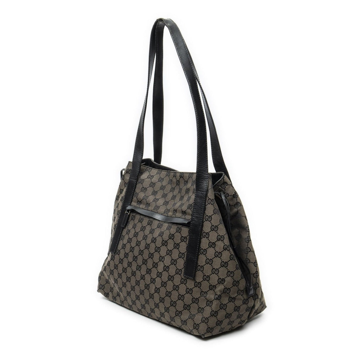 Gucci Drawstring Tote Brown Black GG Canvas — view 2