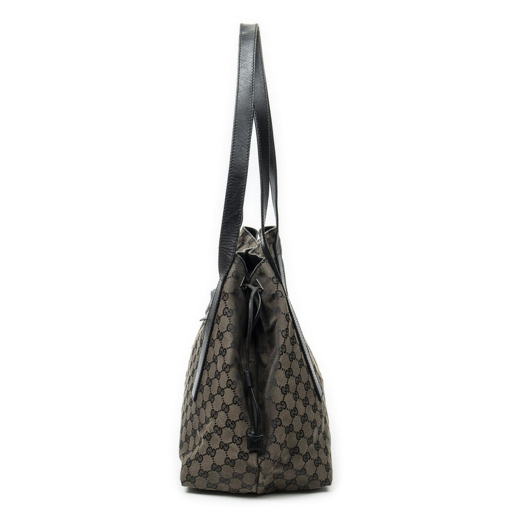 Gucci Drawstring Tote Brown Black GG Canvas — view 3