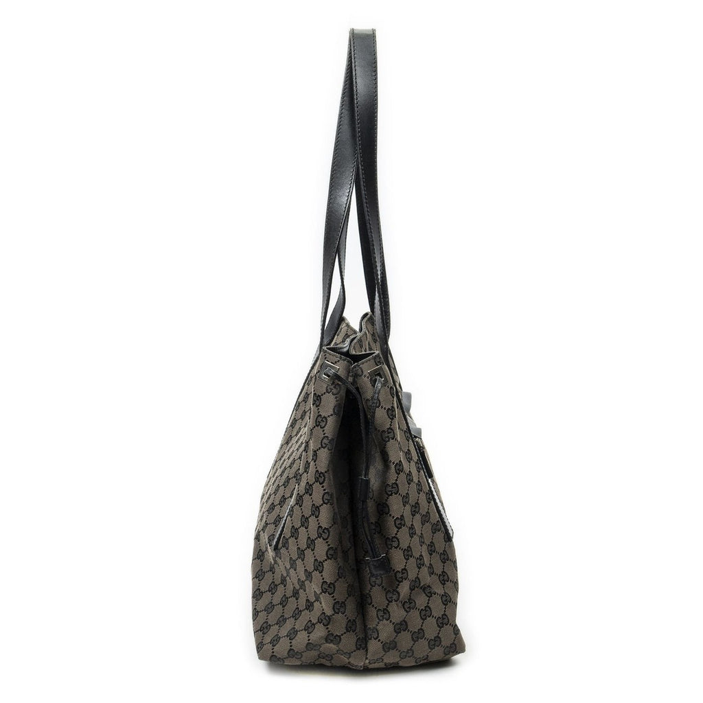Gucci Drawstring Tote Brown Black GG Canvas — view 4
