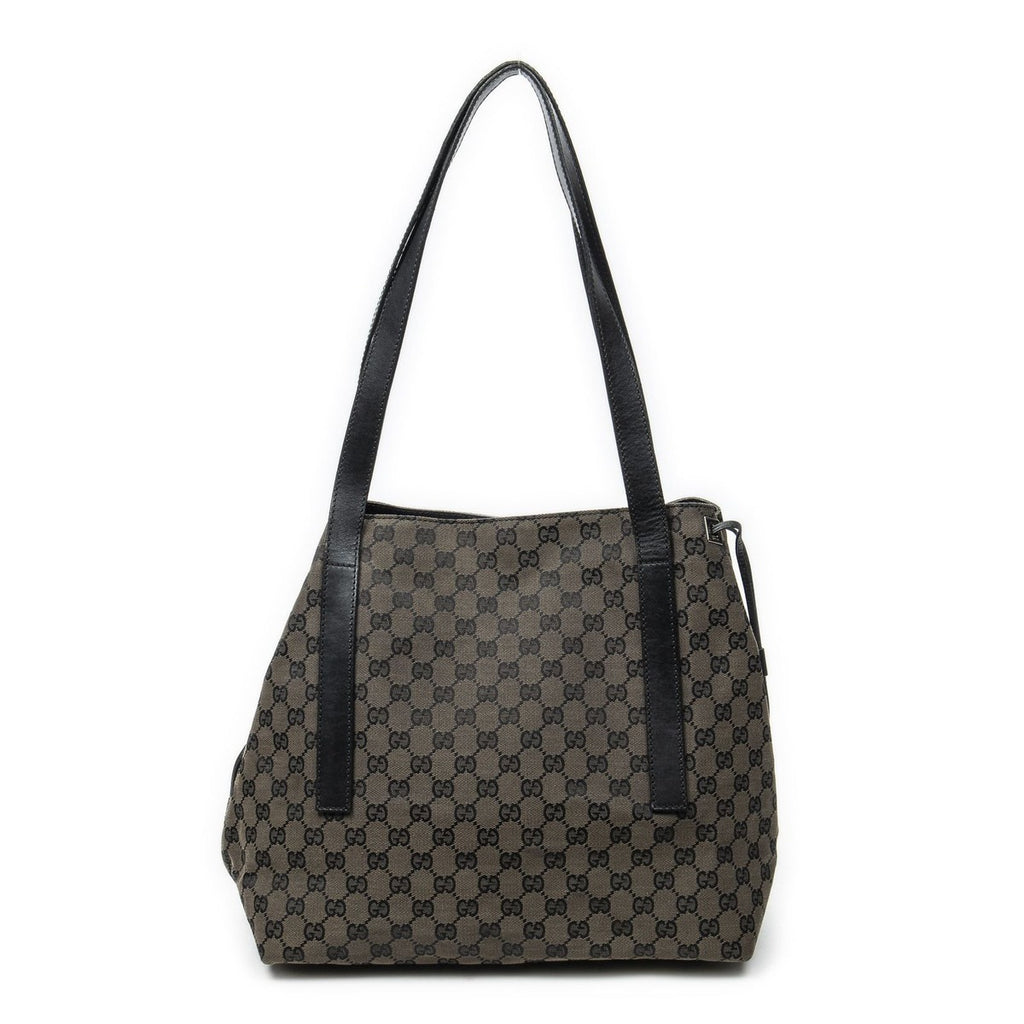 Gucci Drawstring Tote Brown Black GG Canvas — view 5