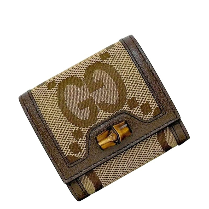 Gucci Bifold Wallet Diana Compact Beige Brown Jumbo GG