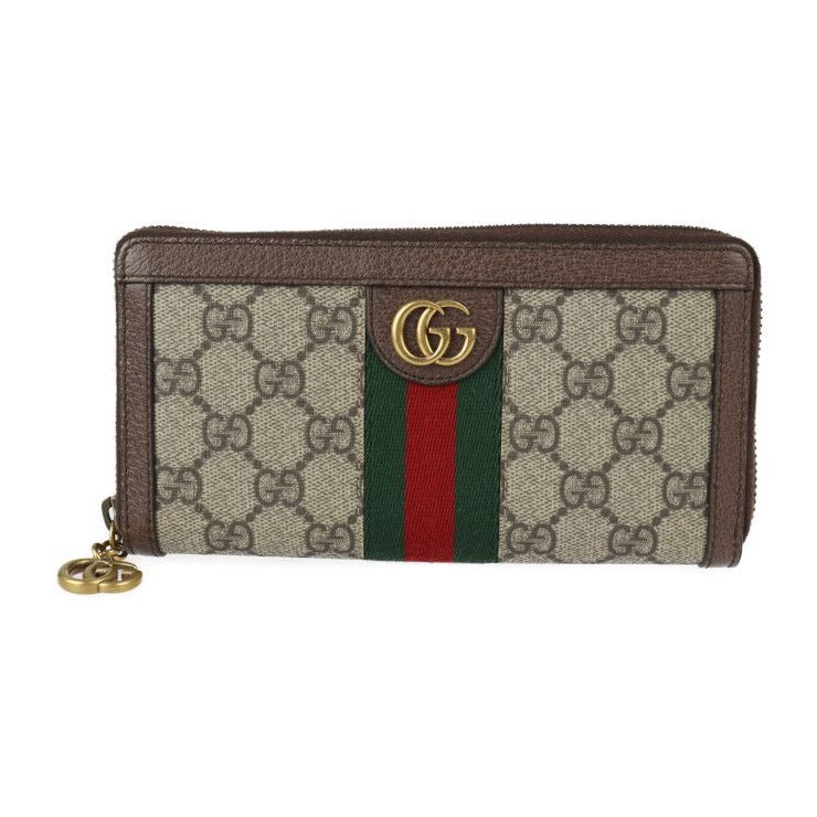 Gucci Ophidia Long Wallet Leather Beige Ebony Red Green