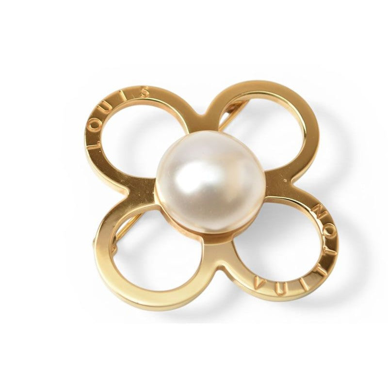 Louis Vuitton Pin Brooch Monogram Flower Gold Pearl Motif — view 3