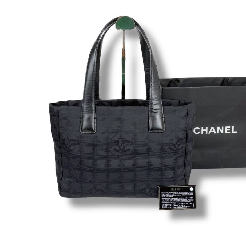 Chanel New Travel Line Mini Tote Bag Black Nylon Jacquard Shoulder