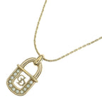 Dior Christian Padlock Necklace Pendant Chain Gold Rhinestone