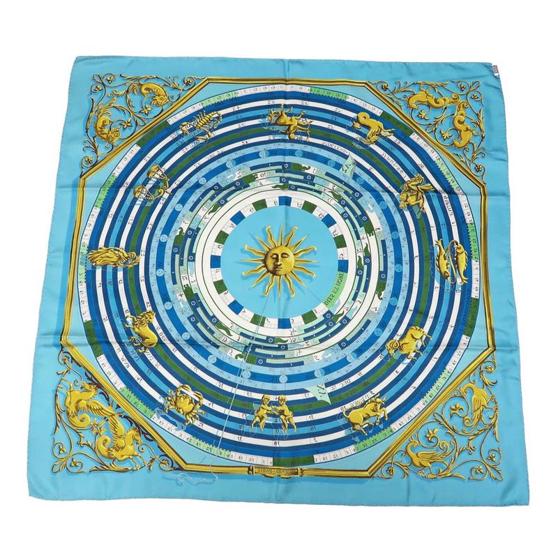 Hermes Carre 90 Scarf DIES ET HORE Astrology 100% Silk Blue Cleaned — view 2