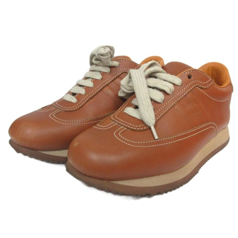 Hermes Quick Sneakers H Logo Leather Cowhide Low Cut 35.5 Brown Mnk 3