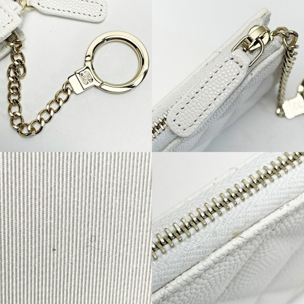 Chanel Quilted Ap0221 White Coco Mark Coin Case Key Caviar Leather — view 7