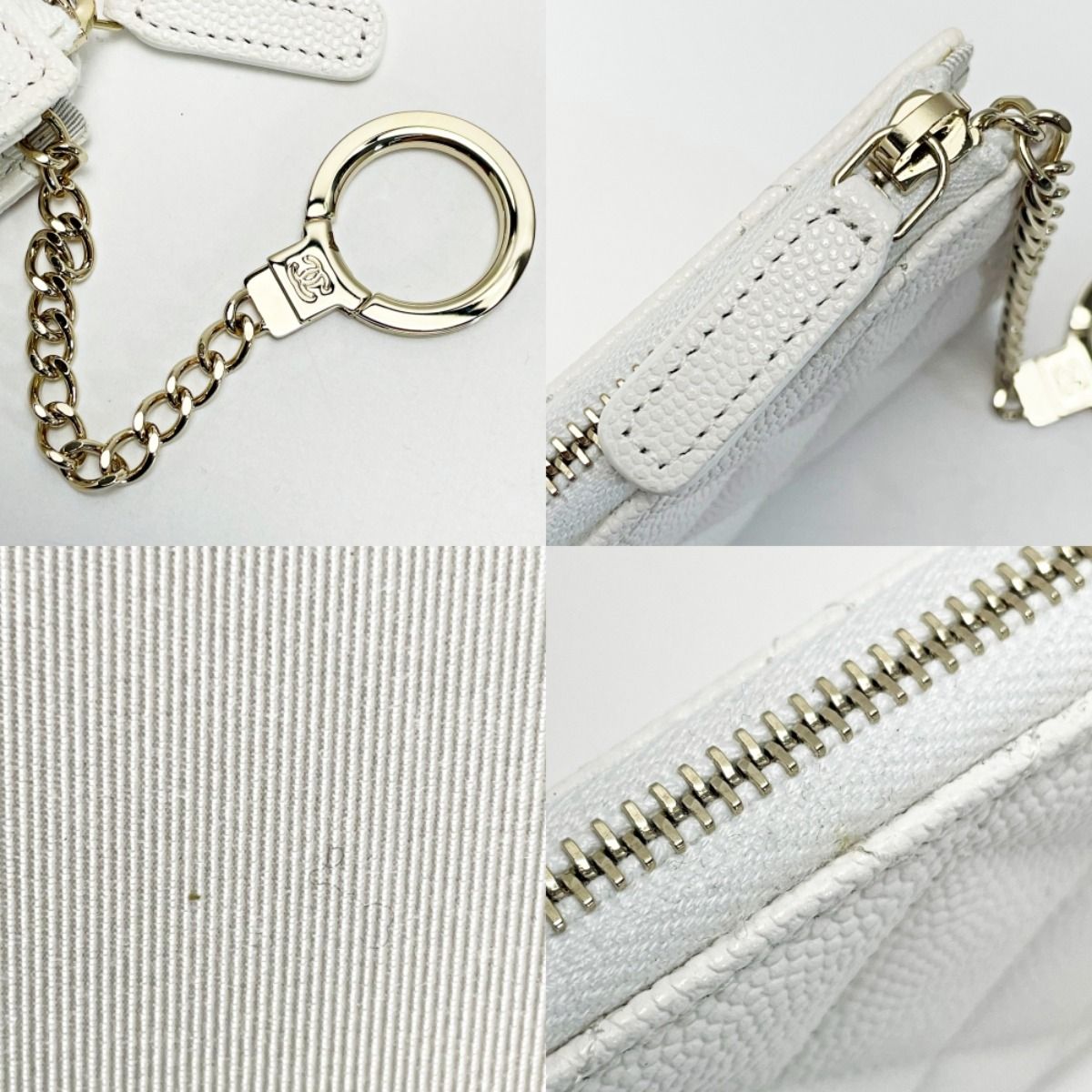 Chanel Quilted Ap0221 White Coco Mark Coin Case Key Caviar Leather — view 7